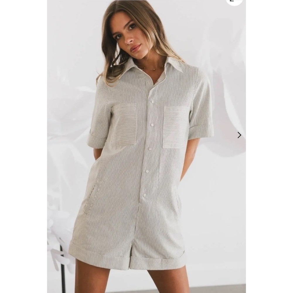 Bohme Sz S Renley Pinstripe Short Sleeve Romper Cream Black Utility